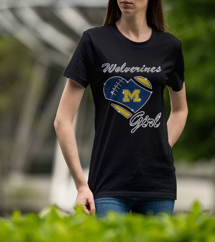 Wolverines Girl Heart Football M Michigan Wolverines T-Shirt