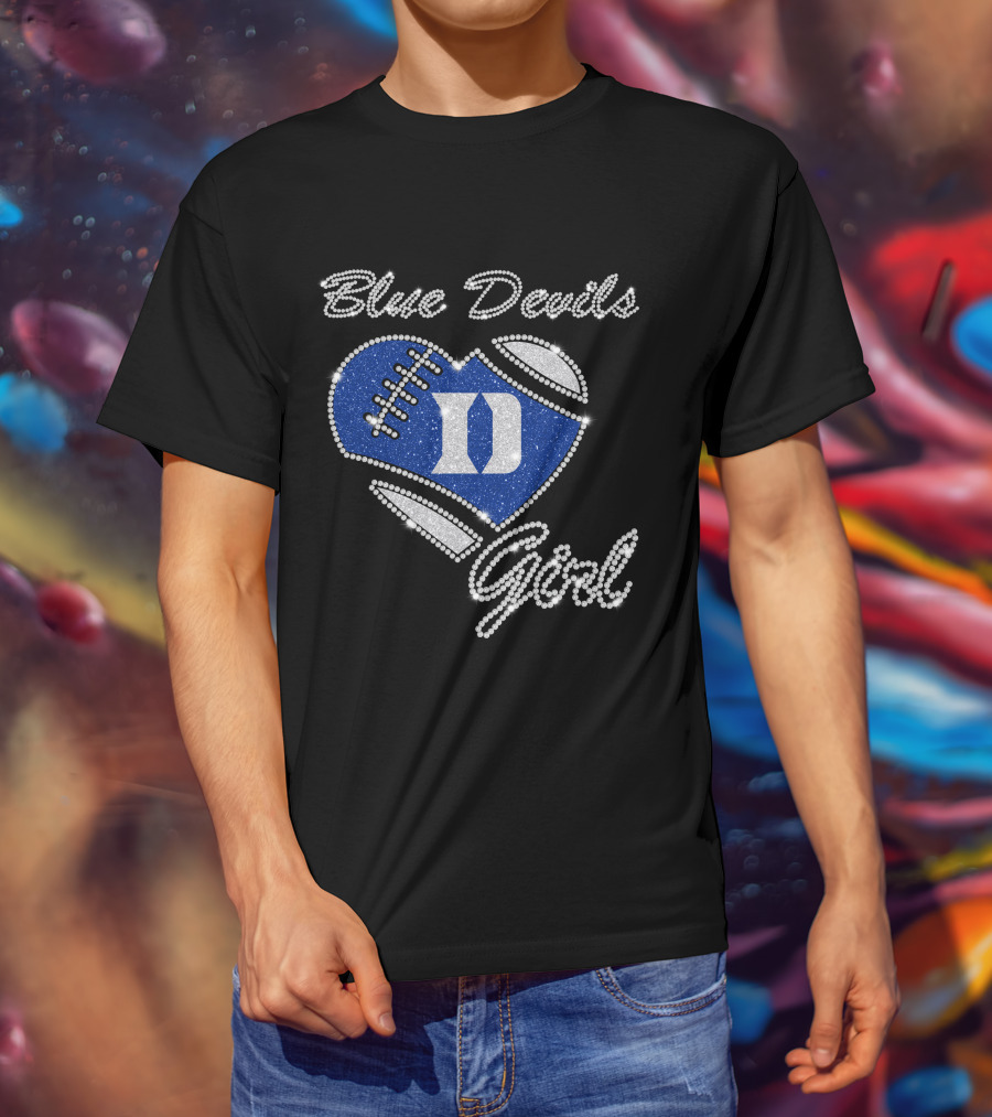 Blue Devils Girl D Football Heart T-Shirt