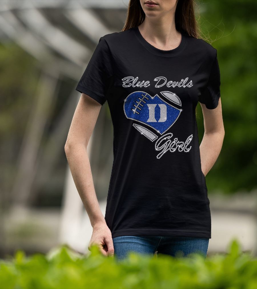 Blue Devils Girl D Football Heart T-Shirt