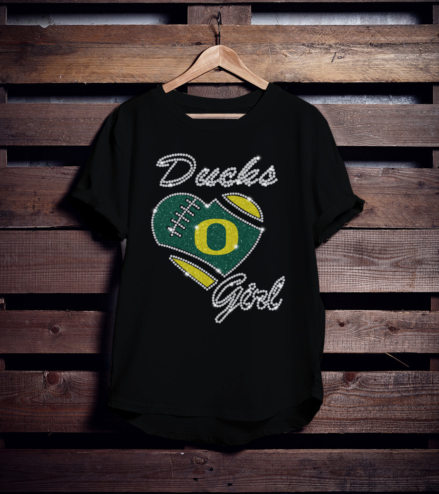 Oregon Ducks Girl Heart Football Sparkle T-Shirt