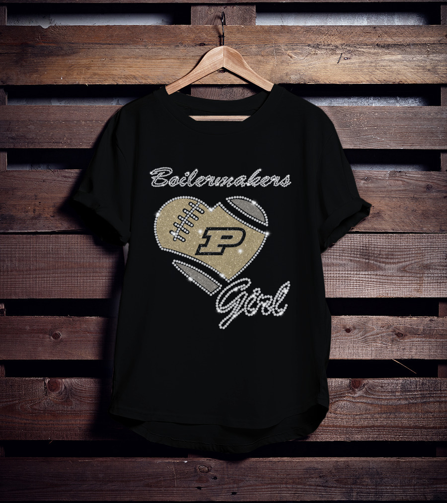 Boilermakers Girl Purdue Football Heart P Logo T-Shirt
