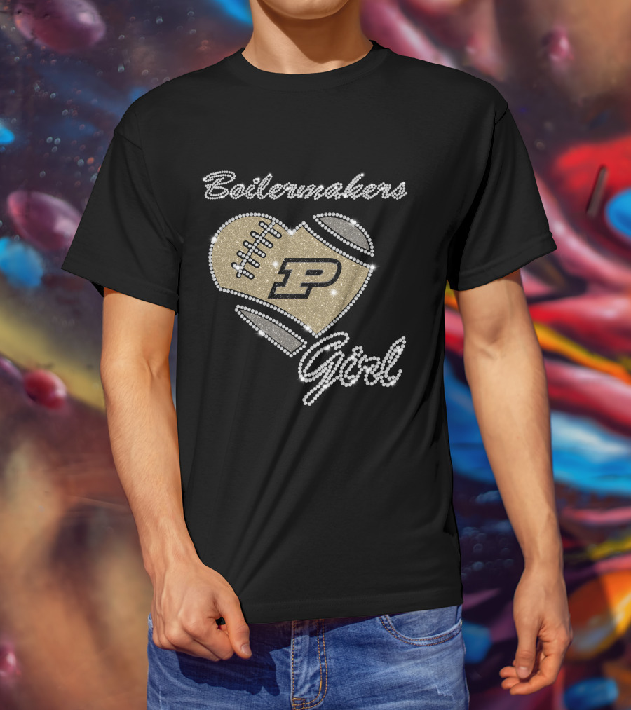 Boilermakers Girl Purdue Football Heart P Logo T-Shirt