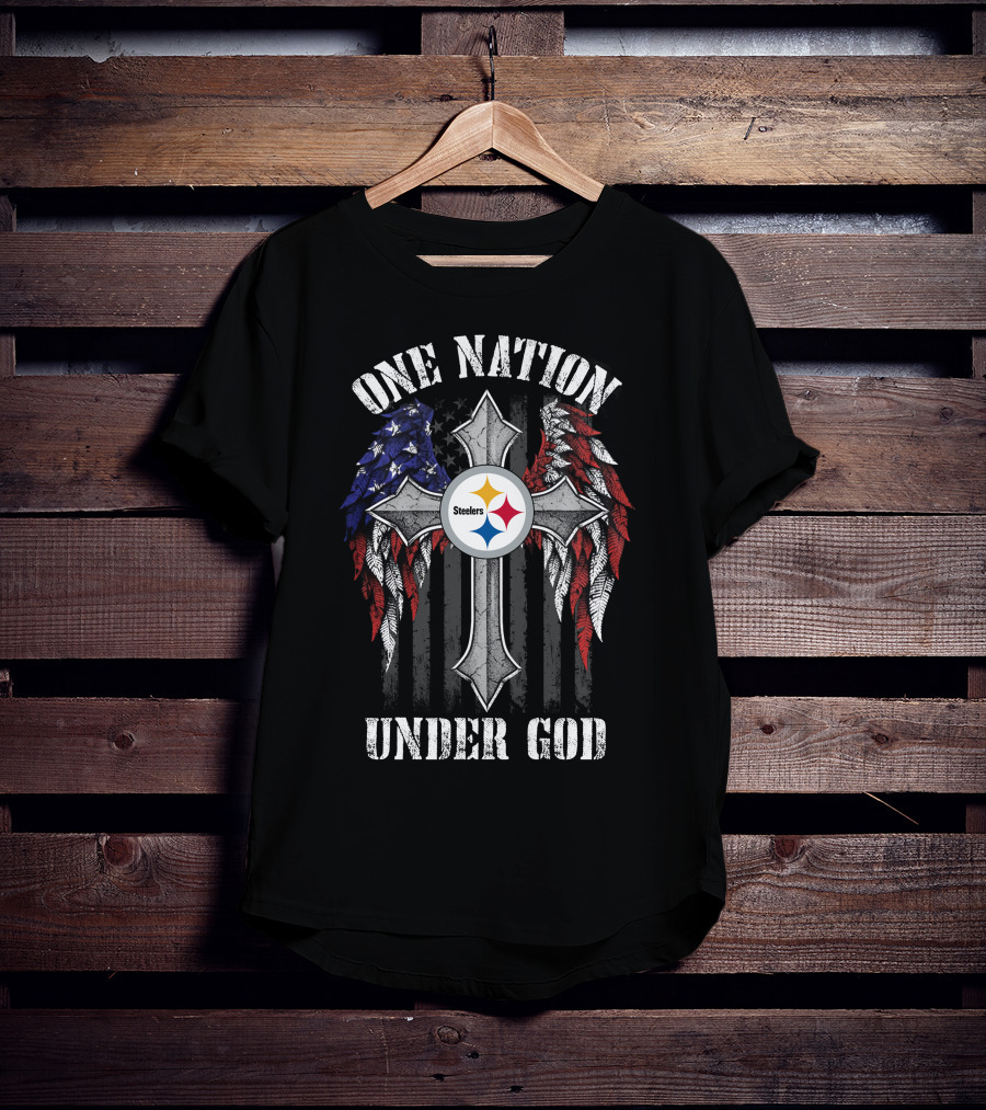 One Nation Under God Pittsburgh Steelers Cross Flag Wings T-Shirt