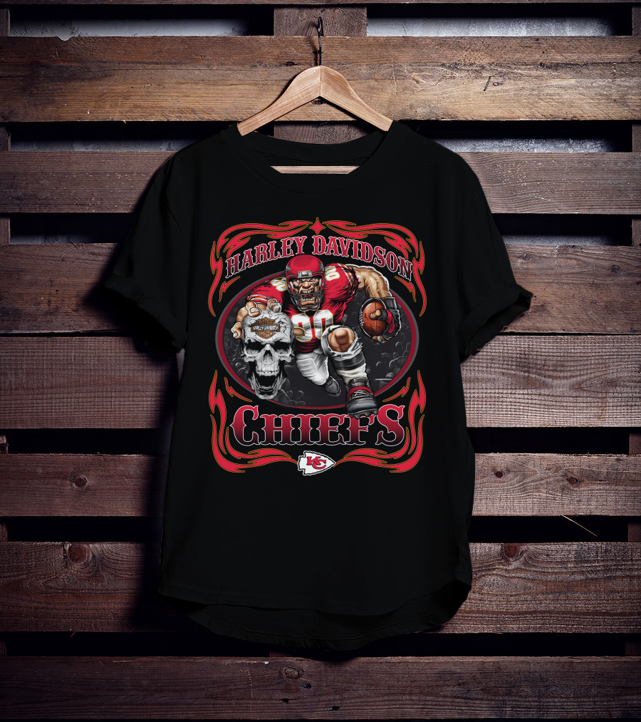 Harley Davidson Chiefs Kansas City Football Skull T-Shirt