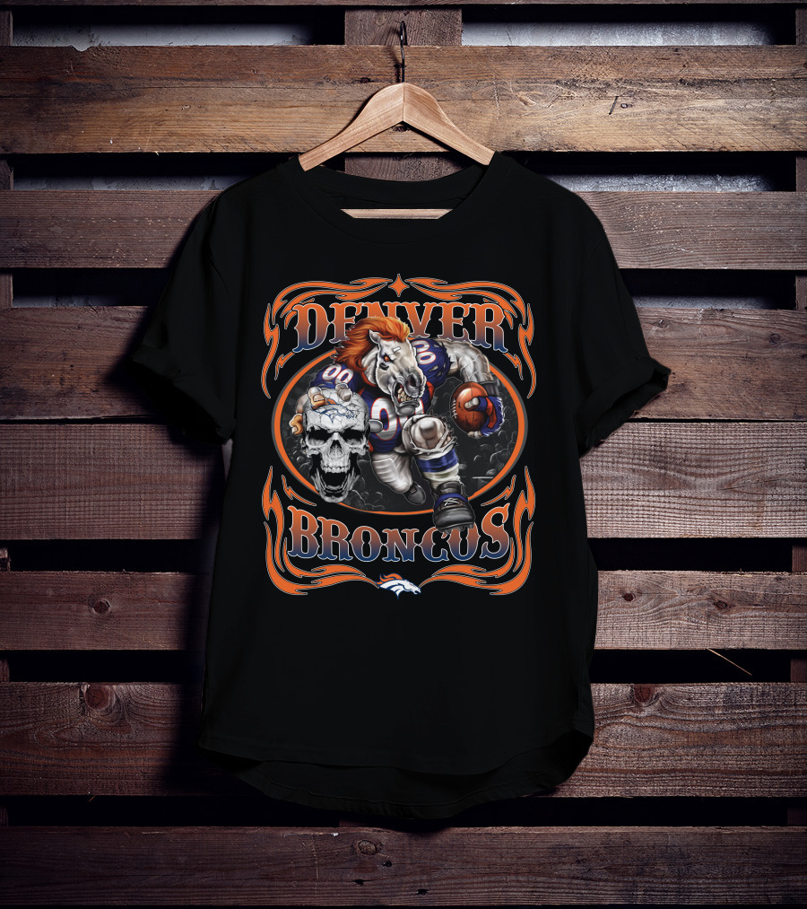 Denver Broncos Fierce Football Horse Skull Art T-Shirt