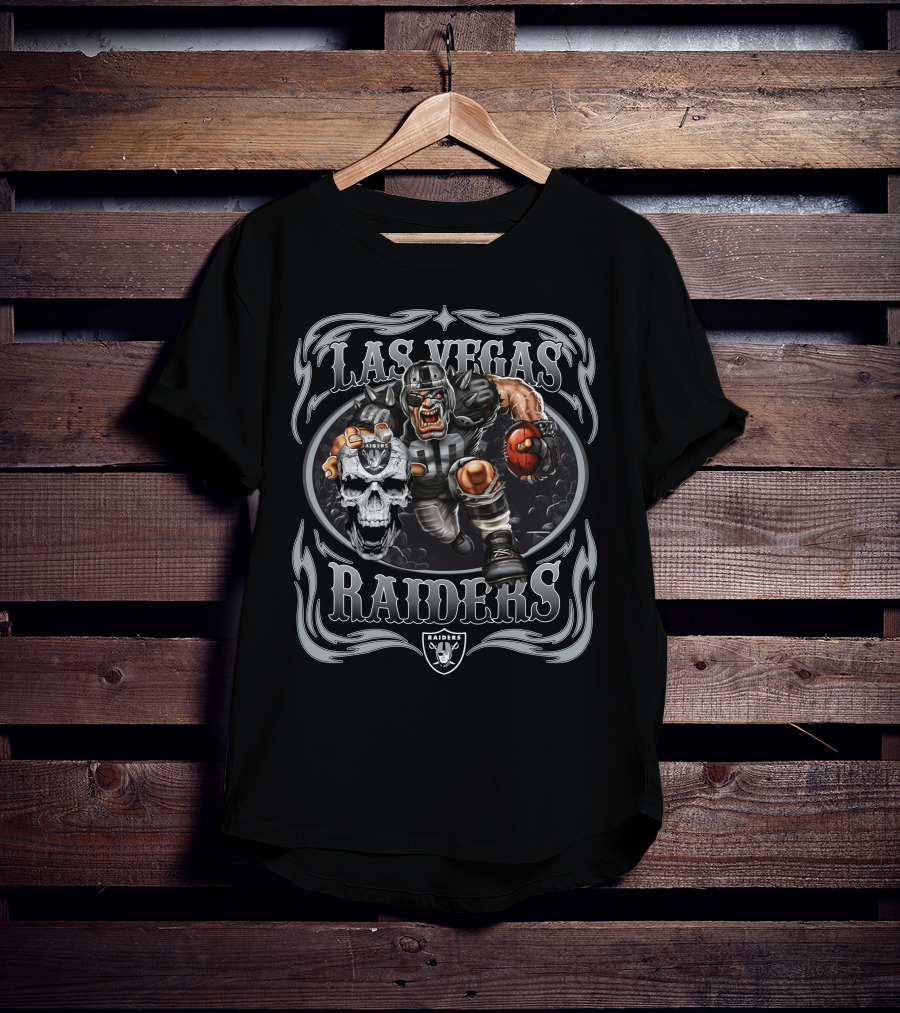 Las Vegas Raiders Skull And Player Charging With Football T-Shirt