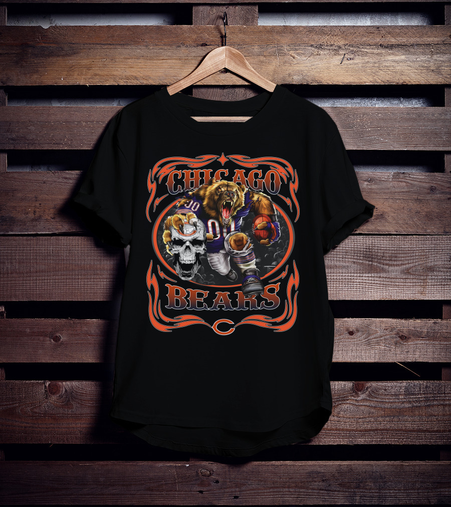 Chicago Bears Fierce Bear Football Skull T-Shirt
