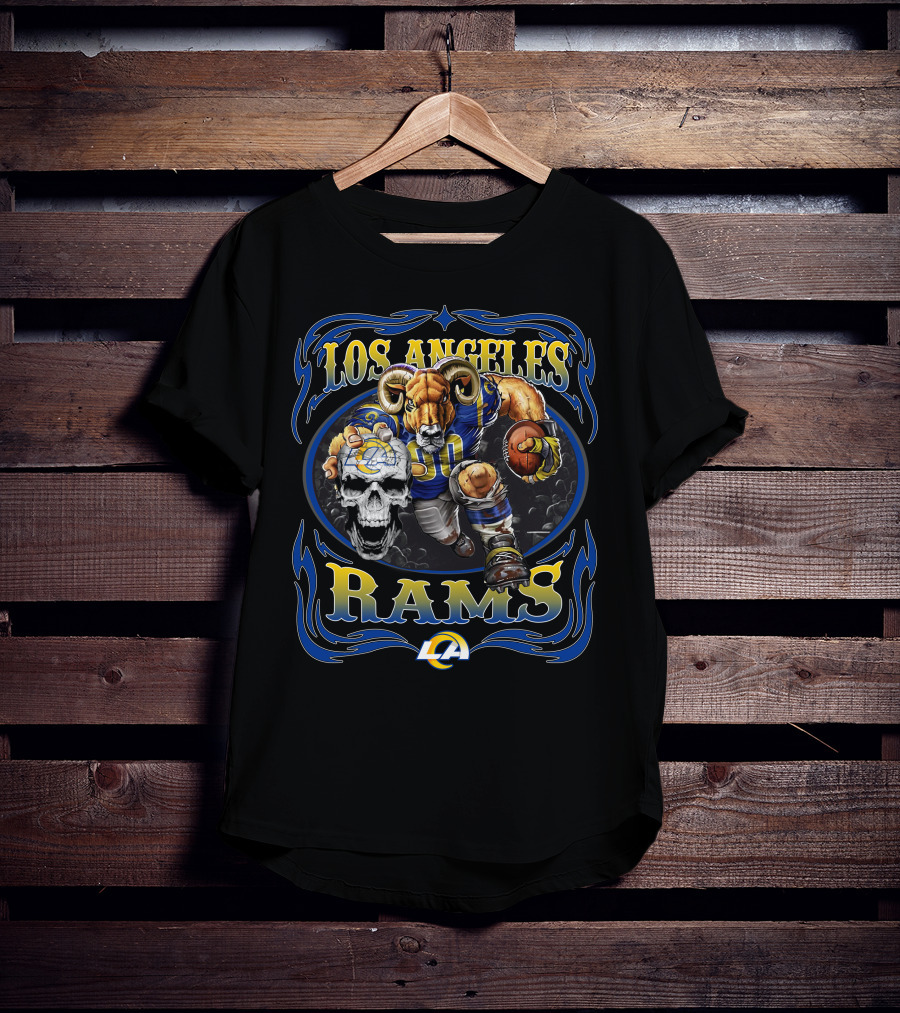 Los Angeles Rams 80 Skull Football Bold Lca Iconic Fierce Warrior T-Shirt