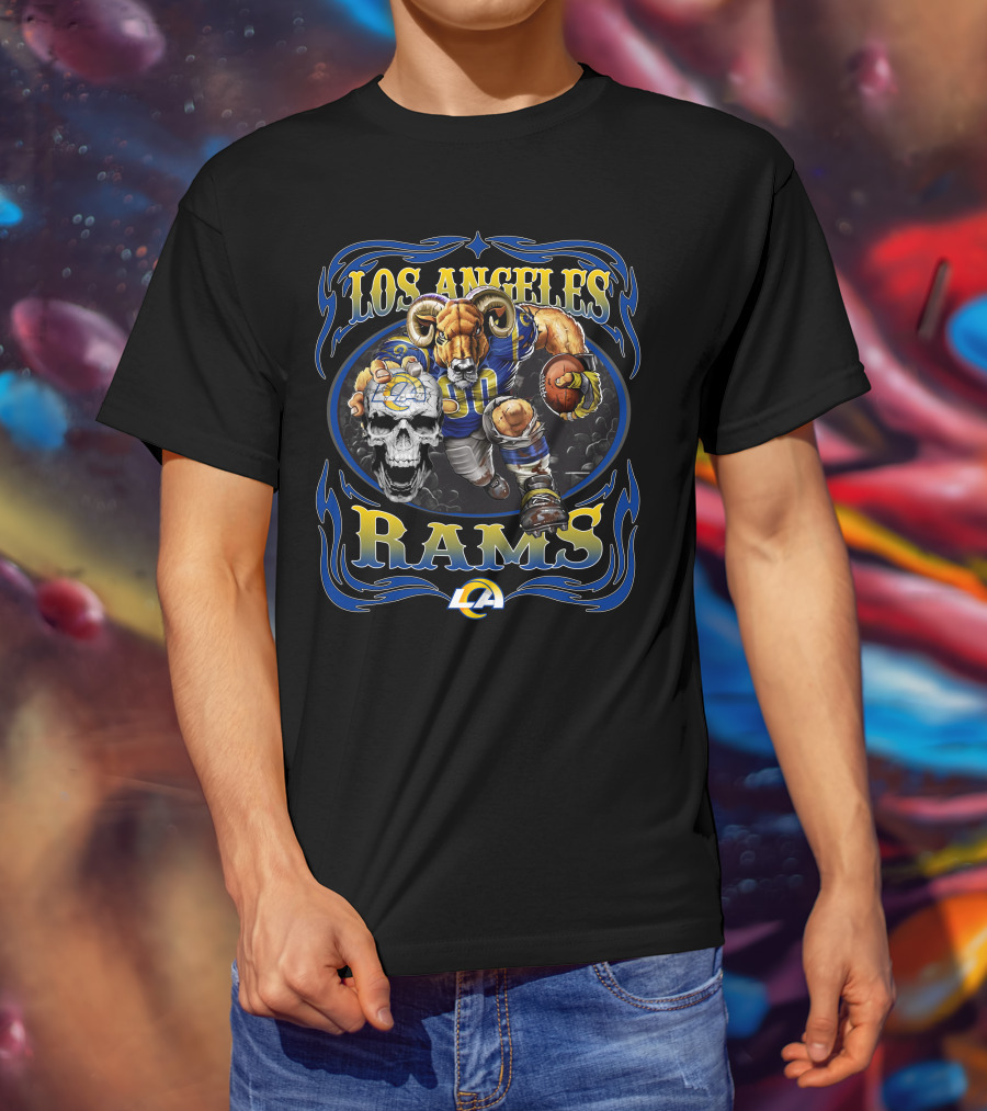 Los Angeles Rams 80 Skull Football Bold Lca Iconic Fierce Warrior T-Shirt