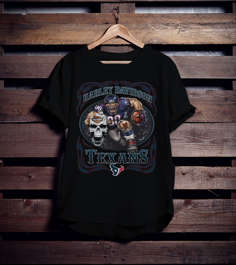 Harley Davidson Texans Football Skull T-Shirt