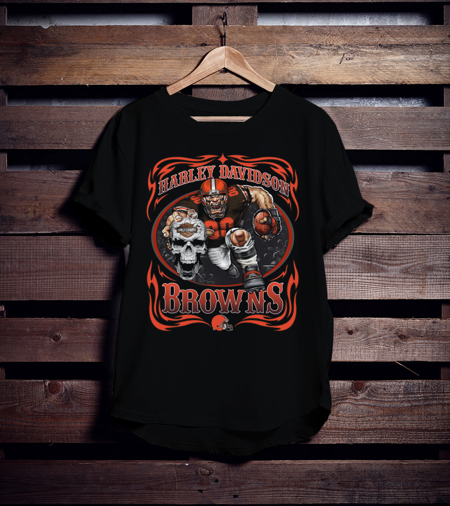 Harley Davidson Cleveland Browns Player Skull T-Shirt