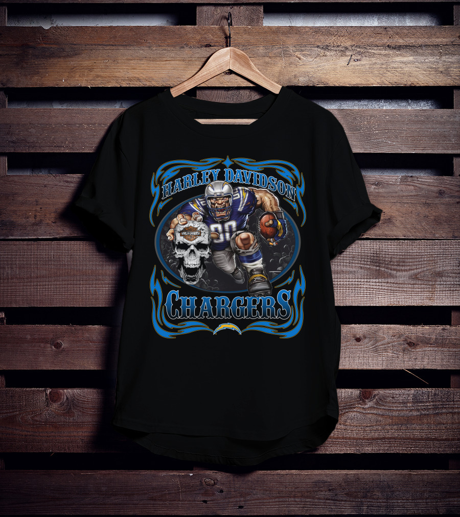 Harley Davidson Los Angeles Chargers Football Skull T-Shirt