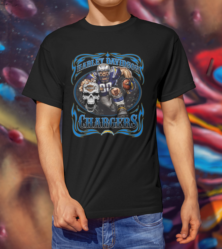 Harley Davidson Los Angeles Chargers Football Skull T-Shirt