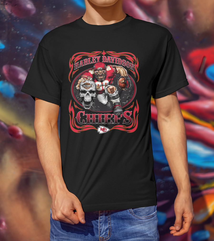 Harley Davidson Kansas City Chiefs Nfl Football Player Skull T-Shirt