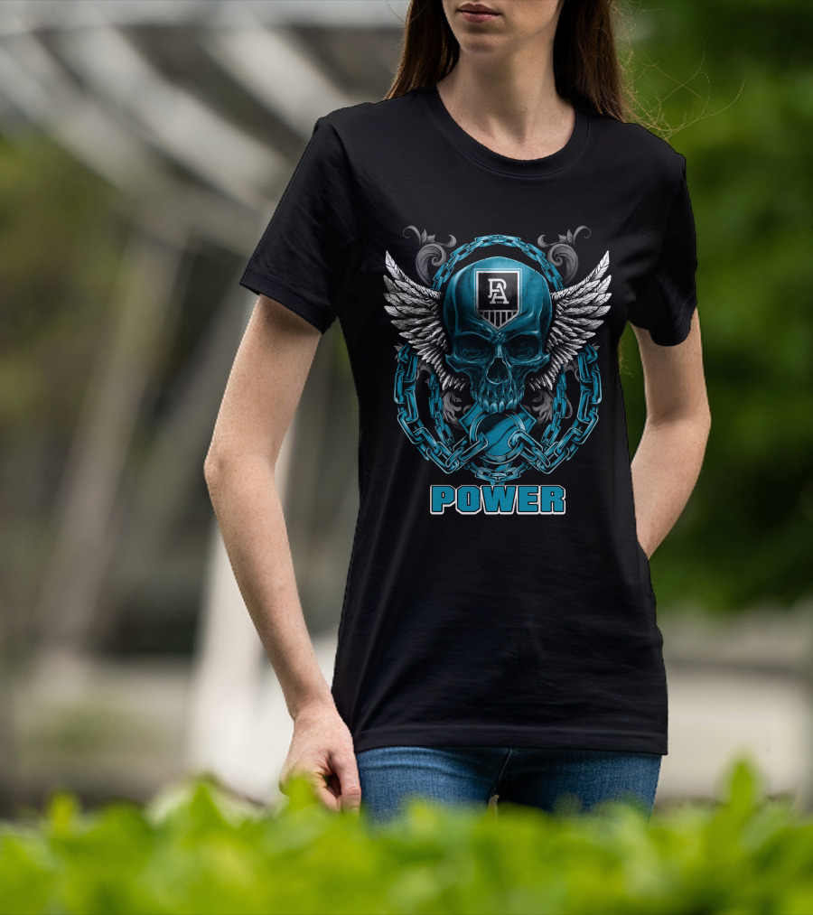 Port Adelaide Power Skull With Chains And Wings T-Shirt