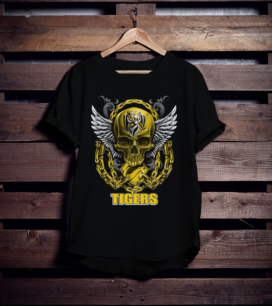 Tigers Winged Skull With Chains Richmond Tigers T-Shirt