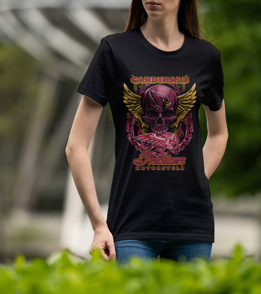 Cardinals Indian Motorcycle Skull Wings T-Shirt