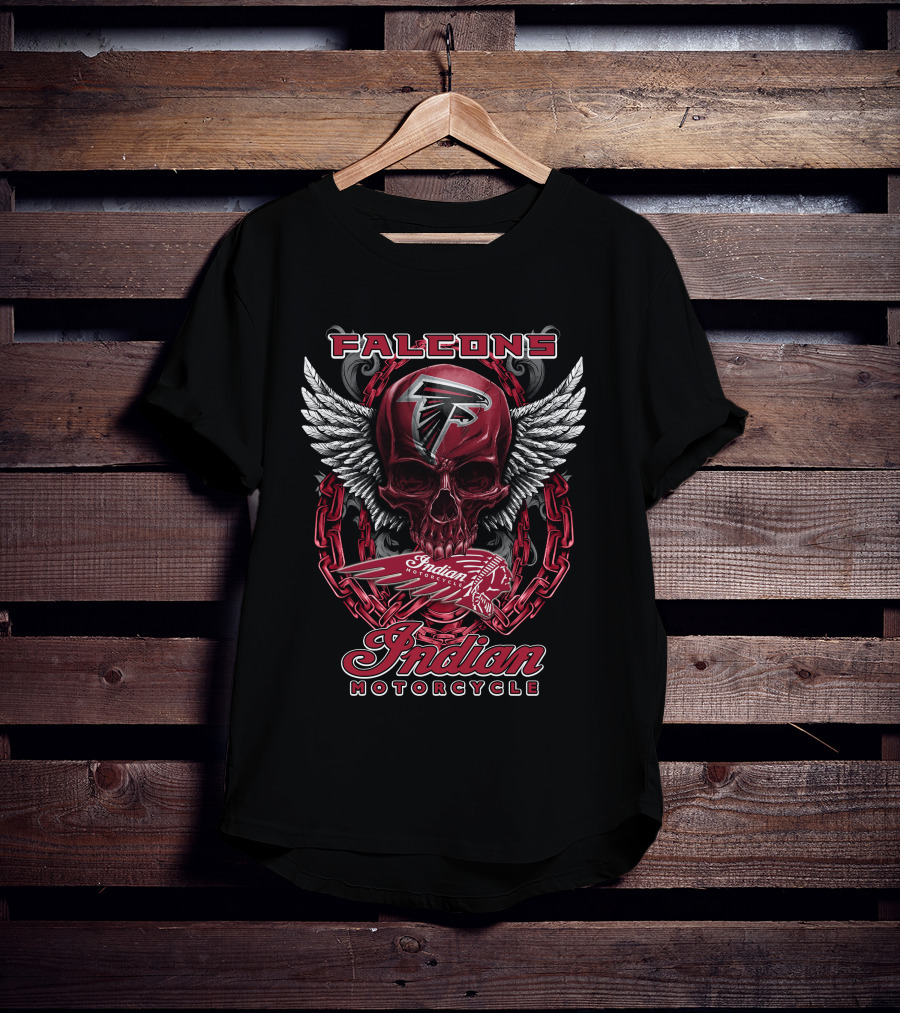 Atlanta Falcons Indian Motorcycle Skull Wings Chains T-Shirt