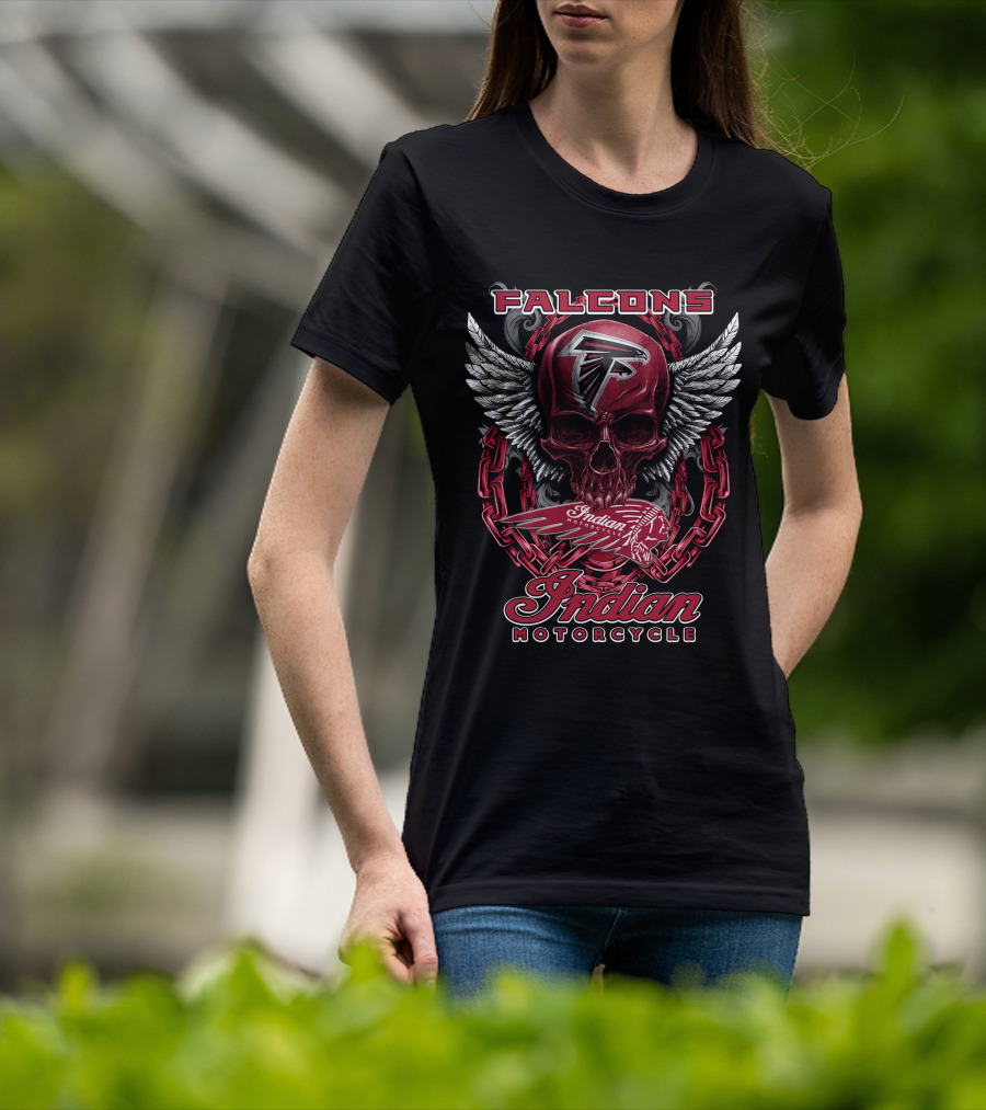 Atlanta Falcons Indian Motorcycle Skull Wings Chains T-Shirt