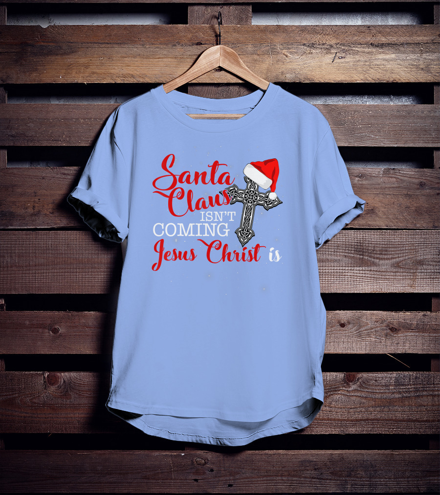 Santa Claus Jesus Christ Cross Christmas Hat T-Shirt
