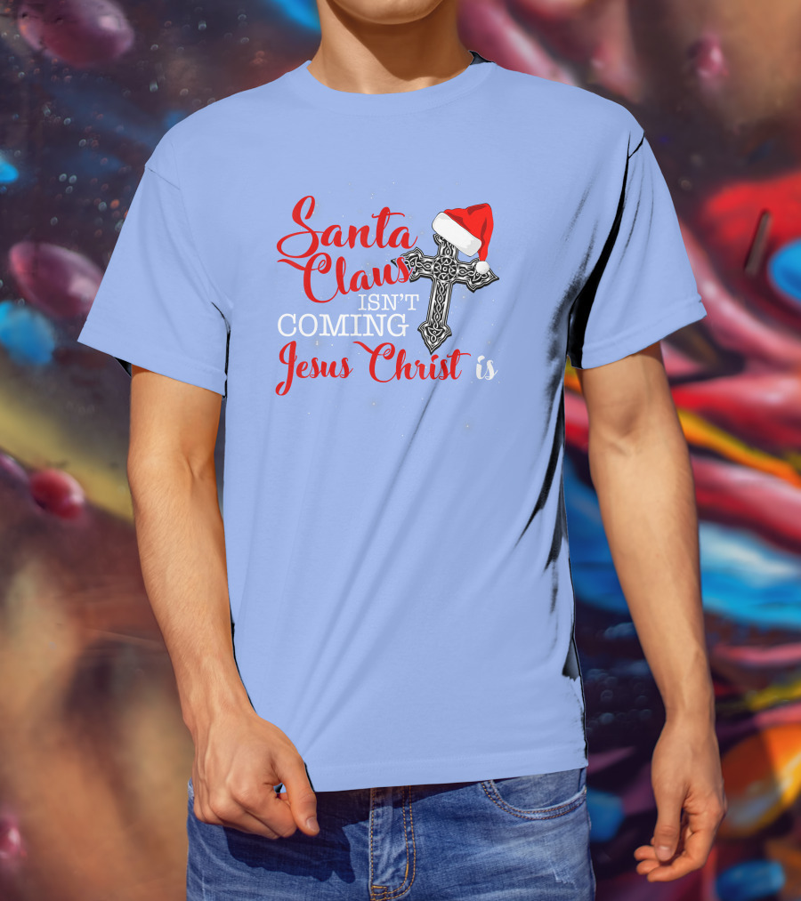 Santa Claus Jesus Christ Cross Christmas Hat T-Shirt