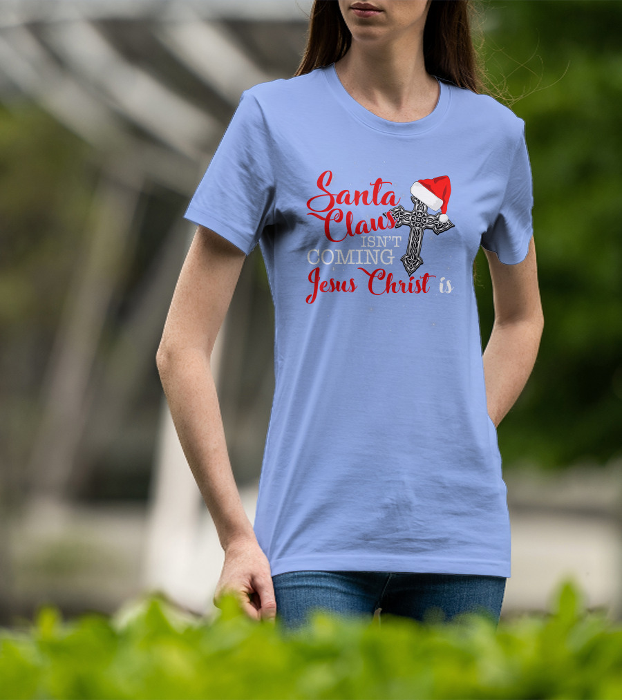 Santa Claus Jesus Christ Cross Christmas Hat T-Shirt