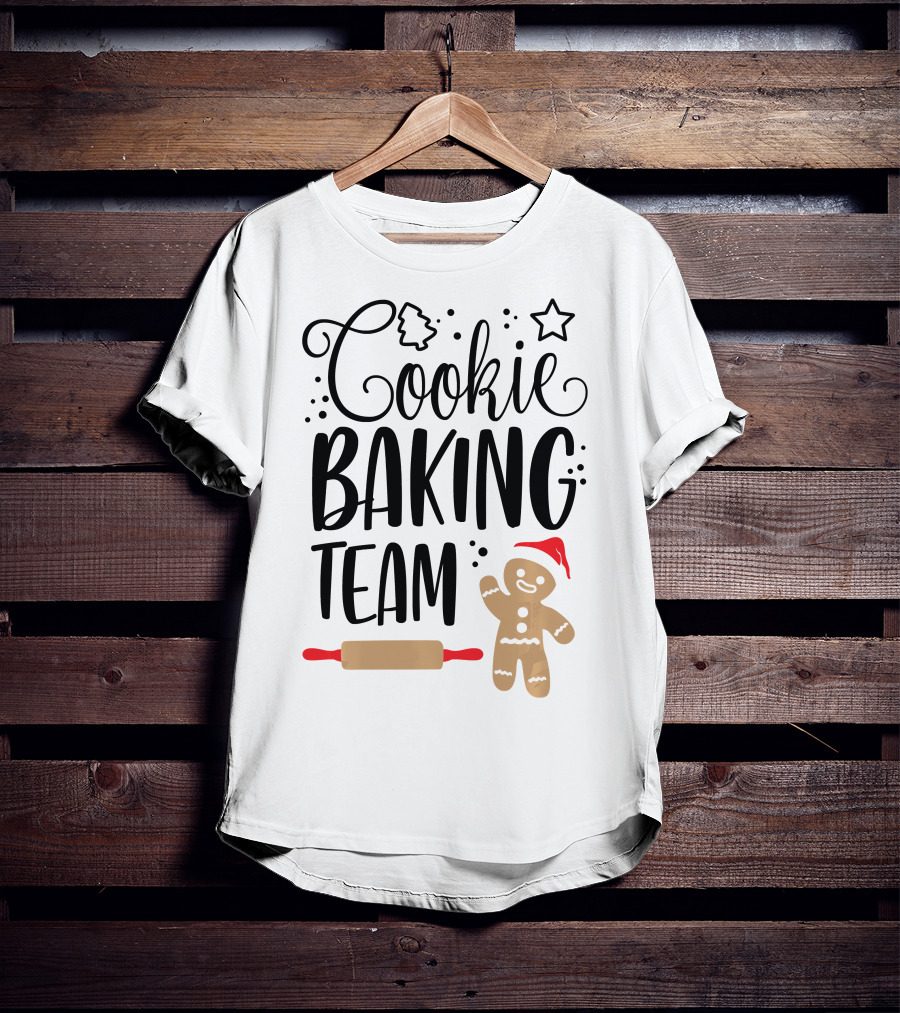 Cookie Baking Team Christmas Xmas Crew Gingerbread Santa Rolling Pin Tree Star T-Shirt
