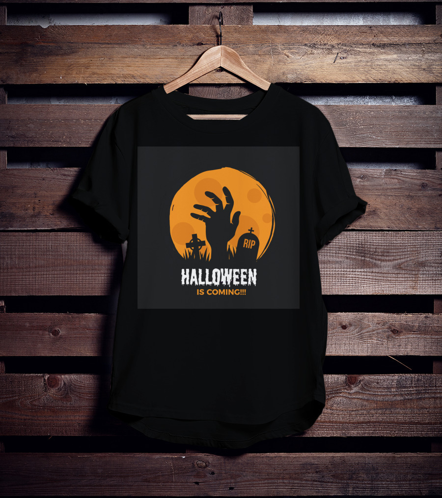 Halloween Is Coming Rising Zombie Hand And RIP Gravestones T-Shirt