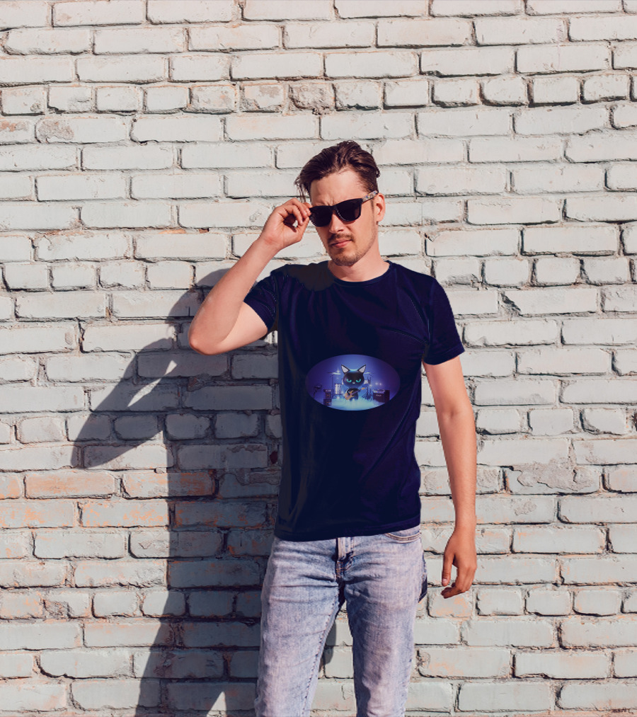 Cat Playing Guitar On Stage With Drums And Amps T-Shirt