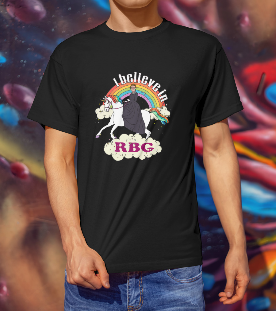 I Believe In RBG Ruth Riding Unicorn With Rainbow T-Shirt