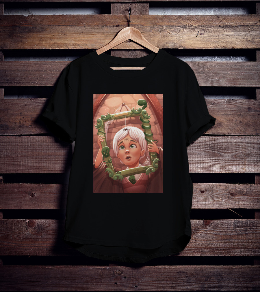 Draco Lucius Malfoy Holding Enchanted Green Frame In Brick Room T-Shirt