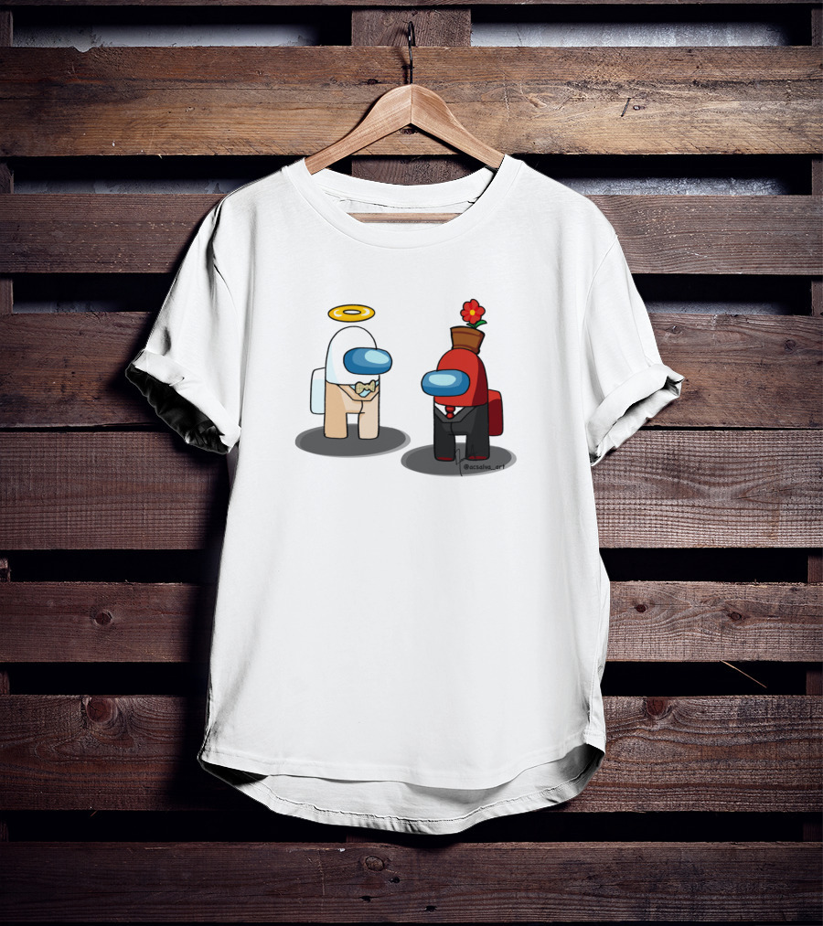 Among Us Ineffable Husbands Angel And Demon Characters In Suit And Bow Tie With Halo And Flowerpot Hat T-Shirt