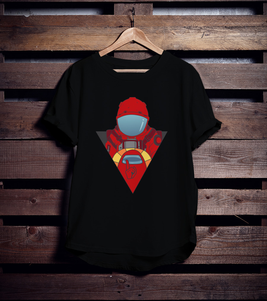 Among Us Red Impostor Crew Member Player Spaceship Silence Gesture T-Shirt