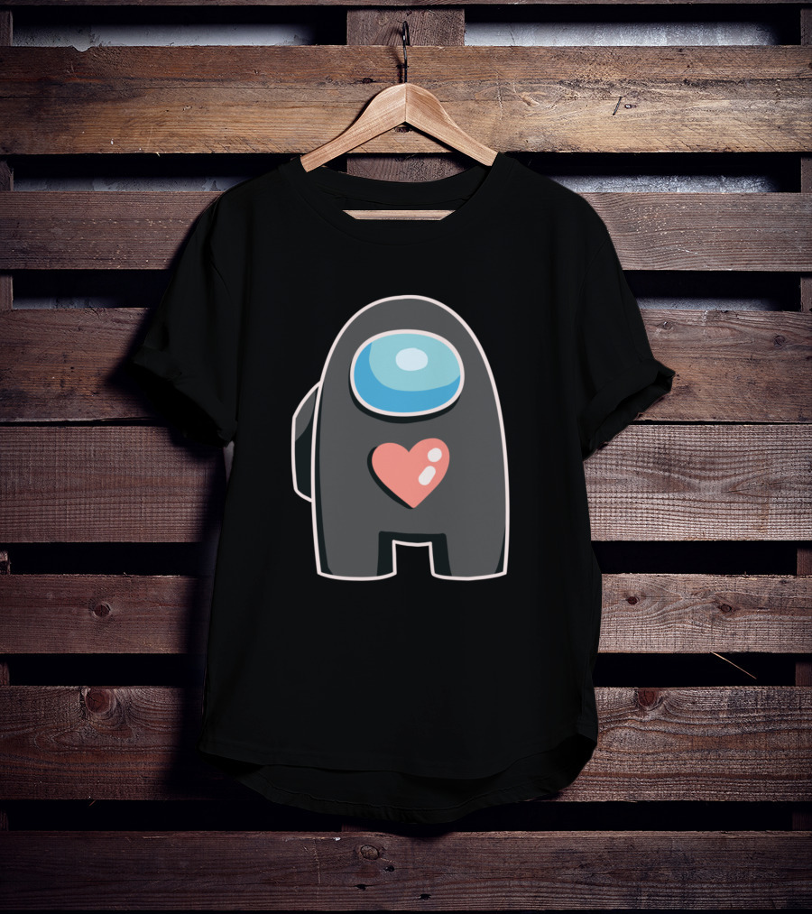 Black Among Us Crewmate With Pink Heart T-Shirt