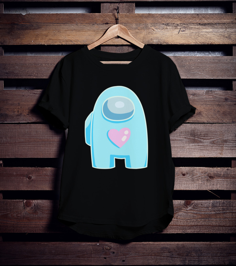 Blue Among Us Crewmate Pink Heart T-Shirt