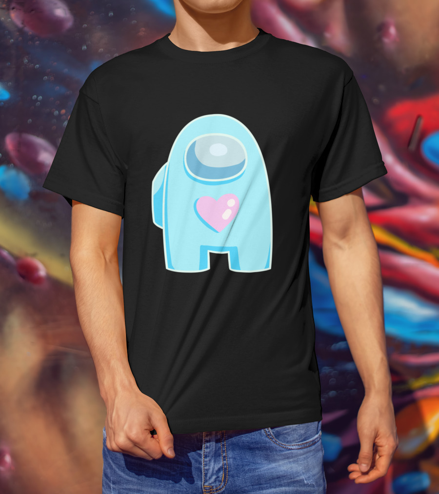 Blue Among Us Crewmate Pink Heart T-Shirt