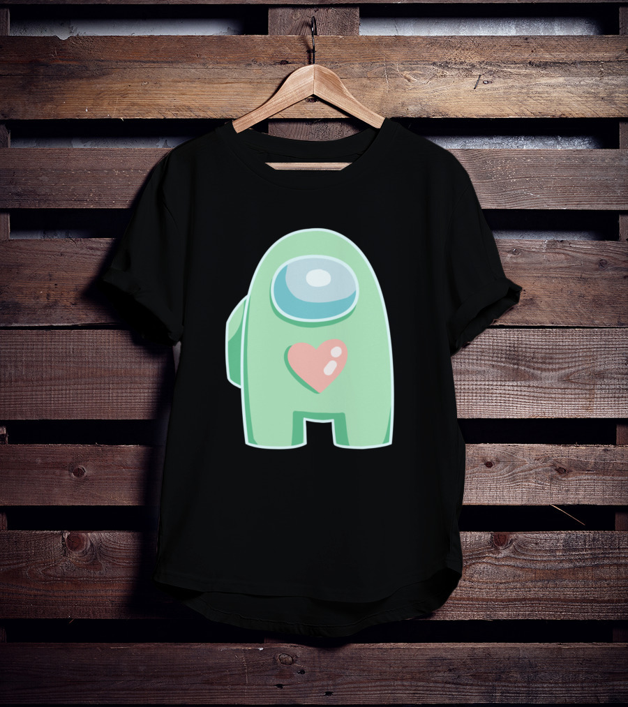 Green Among Us Crewmate With Heart T-Shirt