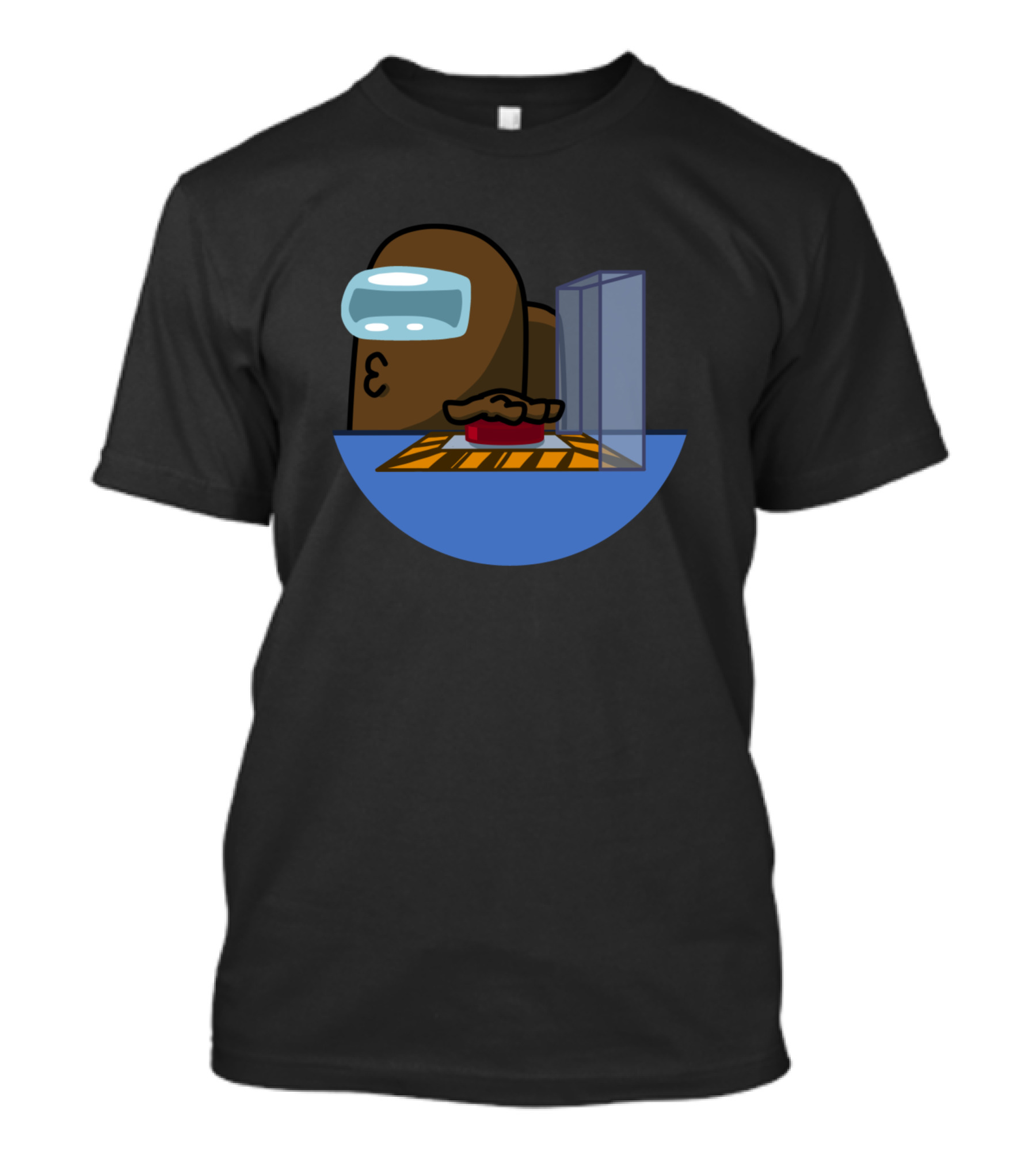 Let's Find The Impostor In Among Us Brown Crewmate With Red Button T-Shirt
