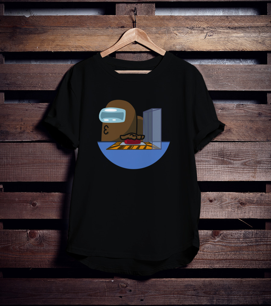 Let's Find The Impostor In Among Us Brown Crewmate With Red Button T-Shirt