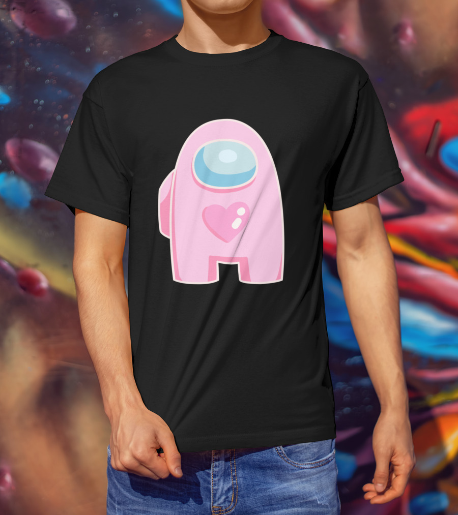 Pink Heart Among Us Crewmate Character T-Shirt