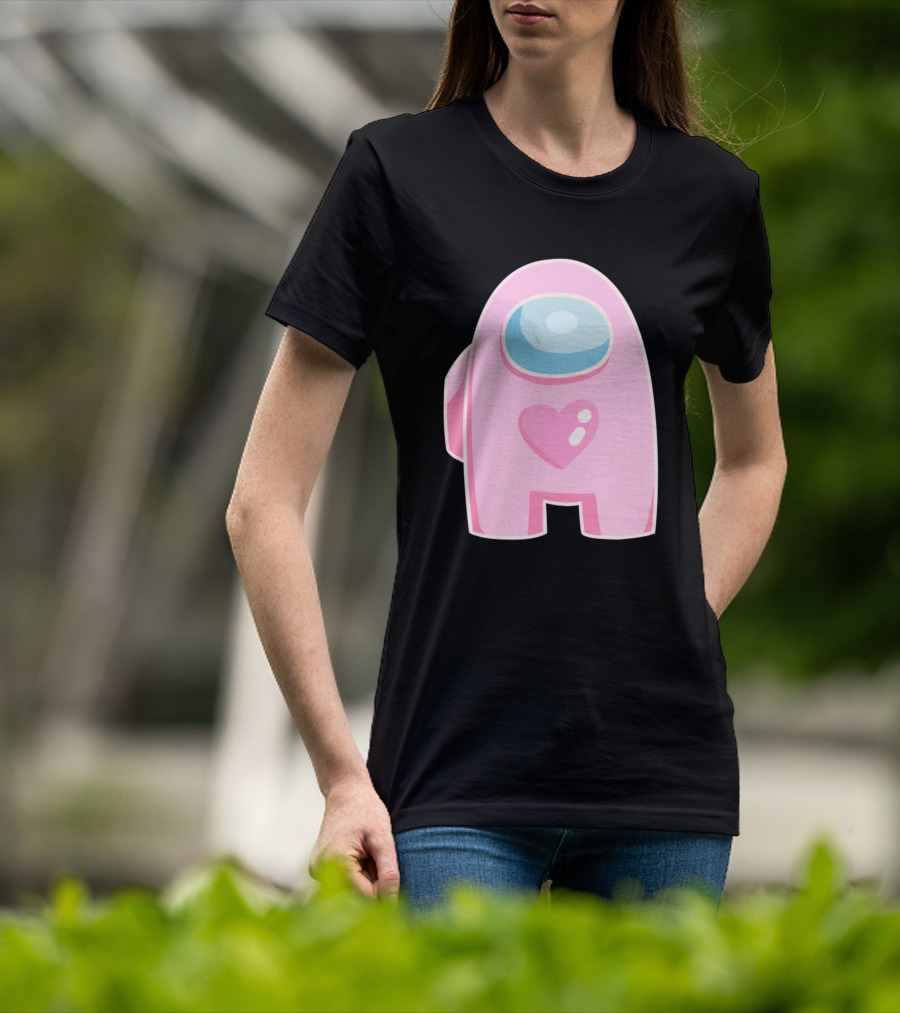 Pink Heart Among Us Crewmate Character T-Shirt
