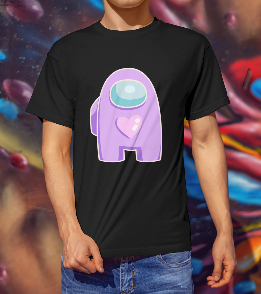 Purple Among Us Crewmate With Heart T-Shirt