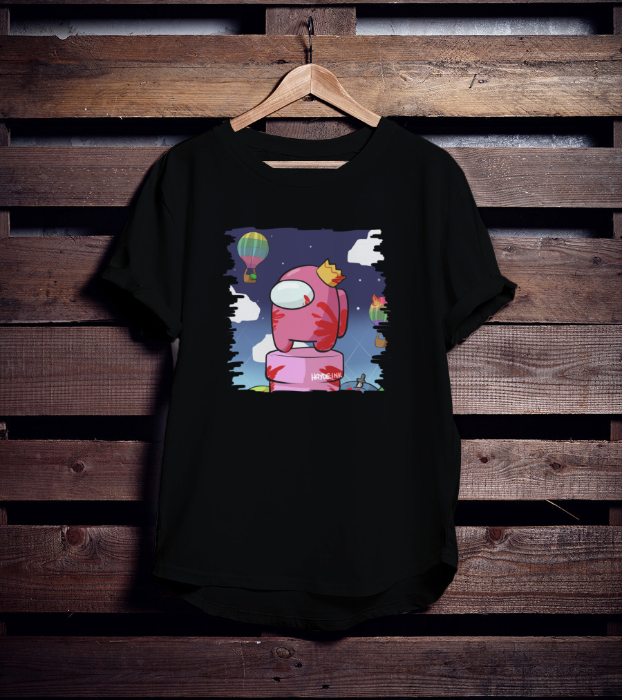 Haydeink Wrong Jelly Bean Among Us Crewmate With Crown Hot Air Balloon Sky Scene T-Shirt