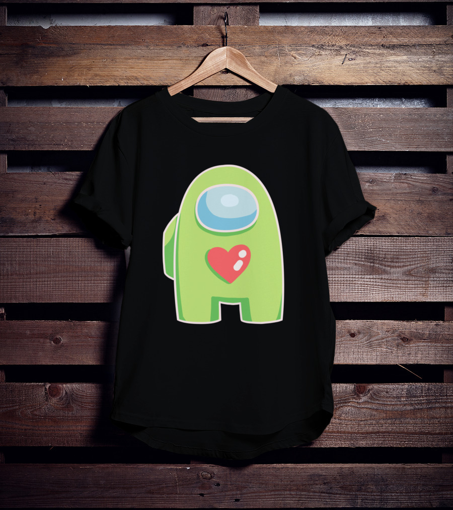 Yellow Green Among Us Crewmate With Heart T-Shirt