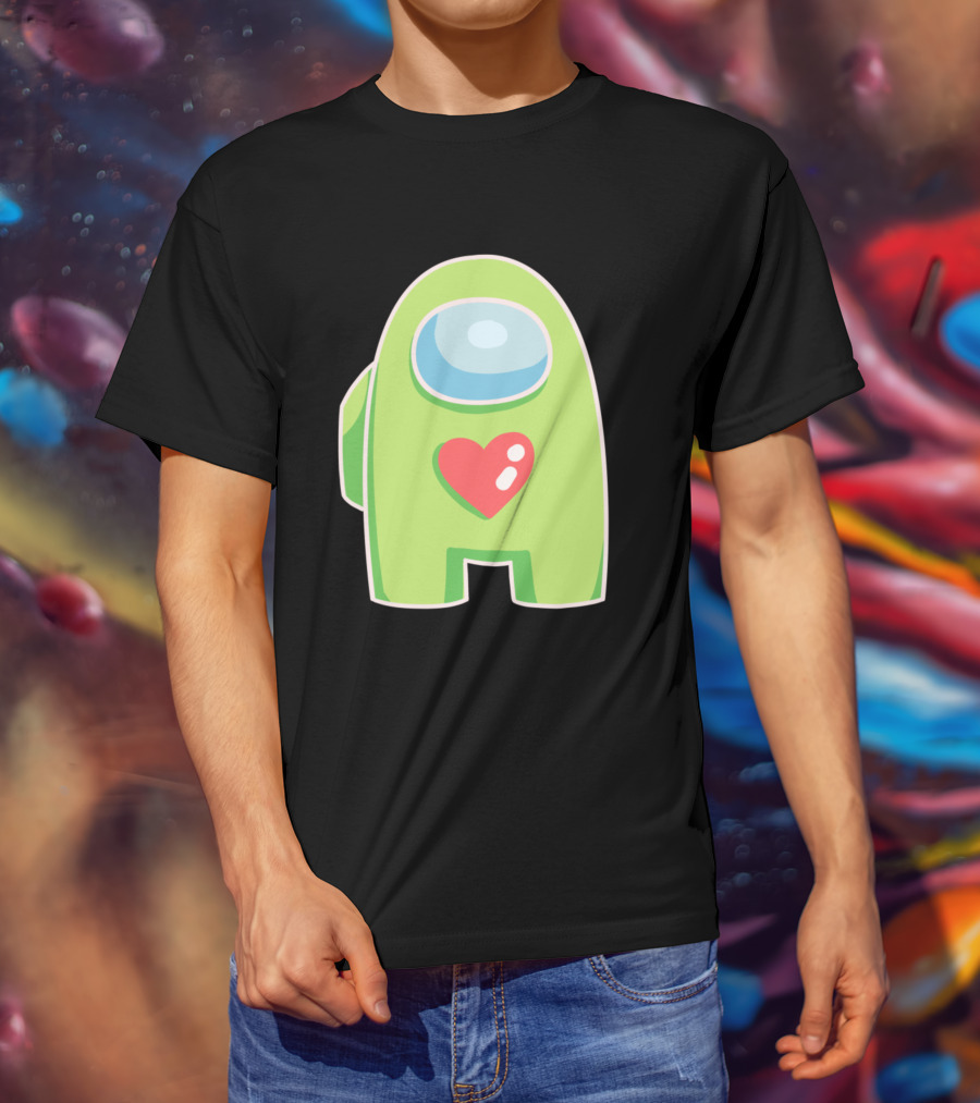 Yellow Green Among Us Crewmate With Heart T-Shirt