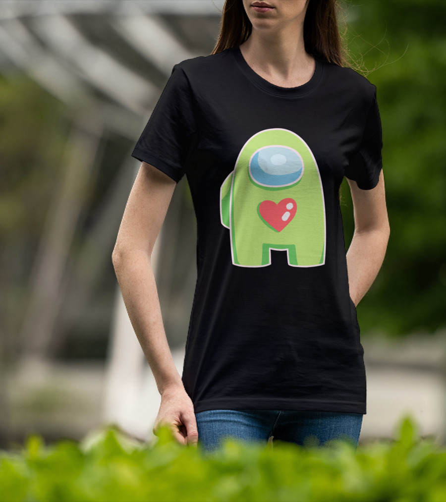 Yellow Green Among Us Crewmate With Heart T-Shirt