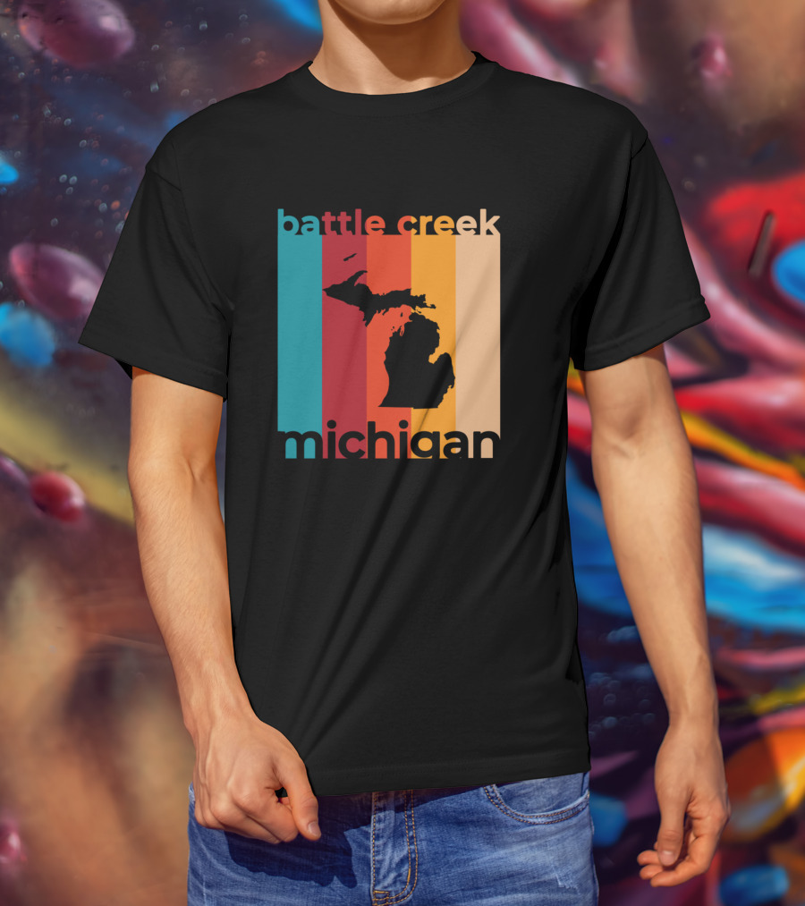 Battle Creek Michigan Michigan Silhouette Retro Stripes T-Shirt