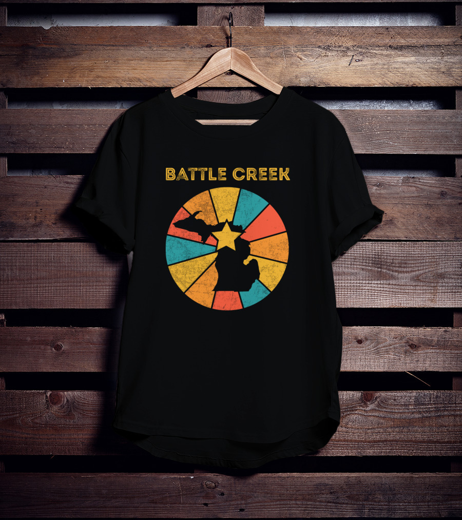 Battle Creek Michigan Vintage Retro Map Starburst T-Shirt