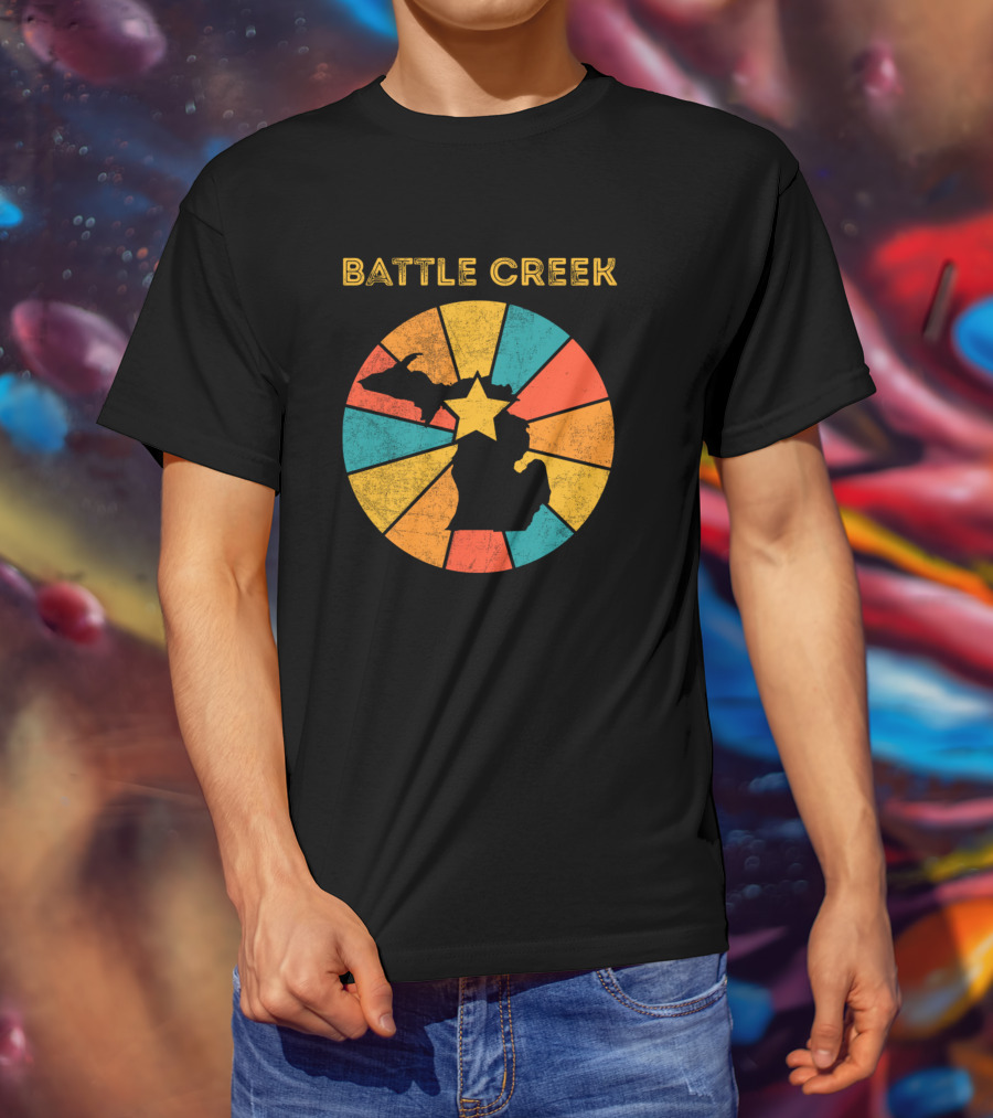 Battle Creek Michigan Vintage Retro Map Starburst T-Shirt