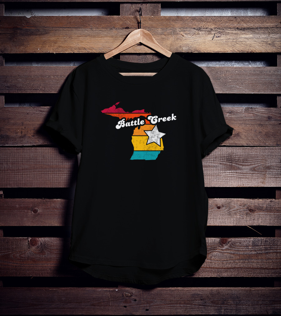 Battle Creek Michigan Retro Map With Star T-Shirt